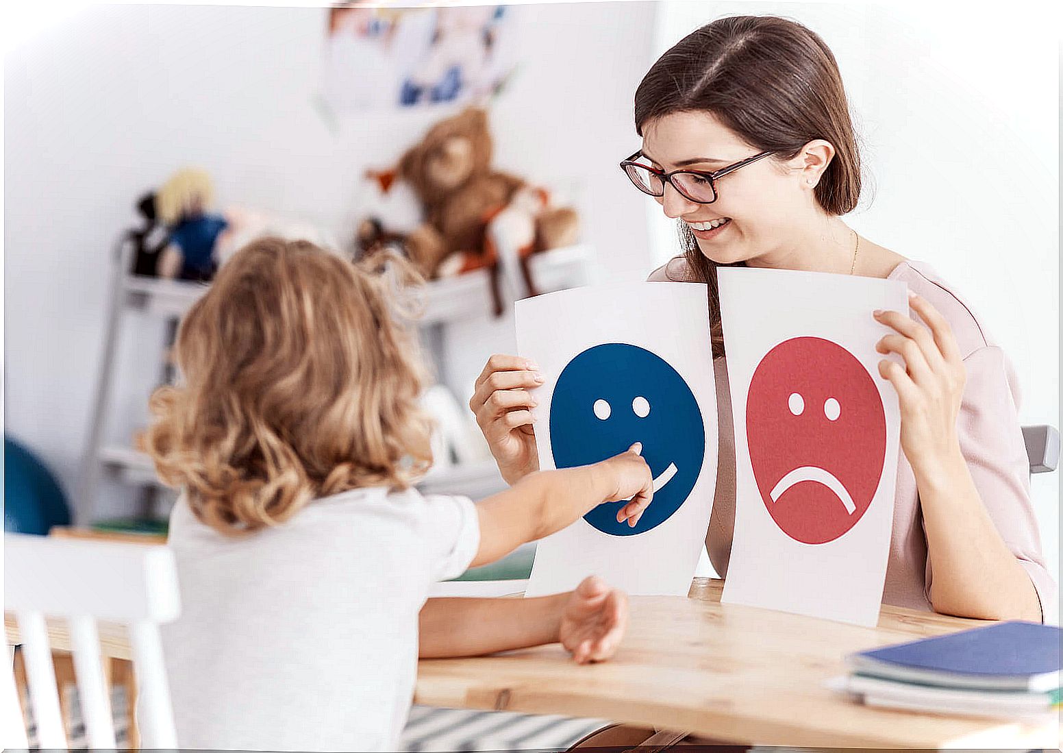 Child psychologist treating a case of depression in children.