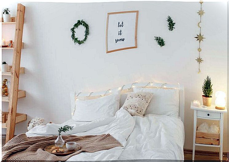 White bedroom minimalist or Nordic style.