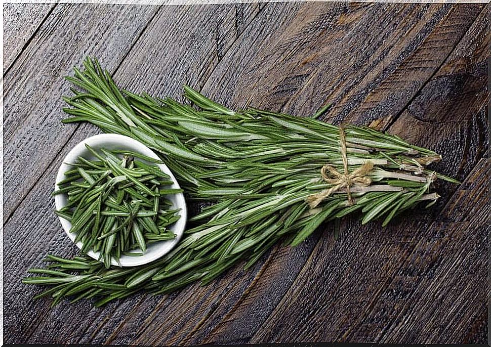 Bouquet and rosemary leaves.